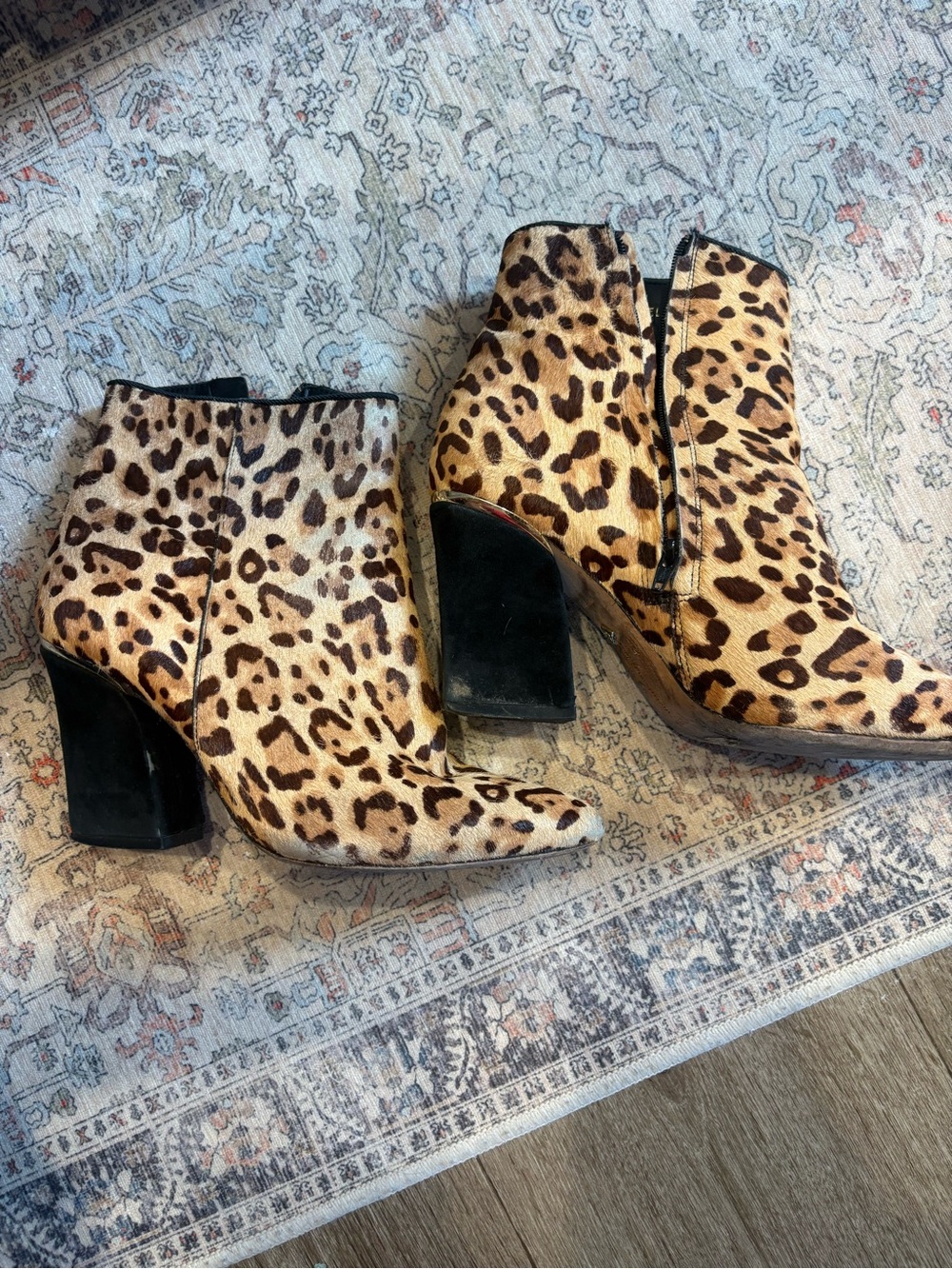 Antonio Melani real calf hair cheetah block heel boots